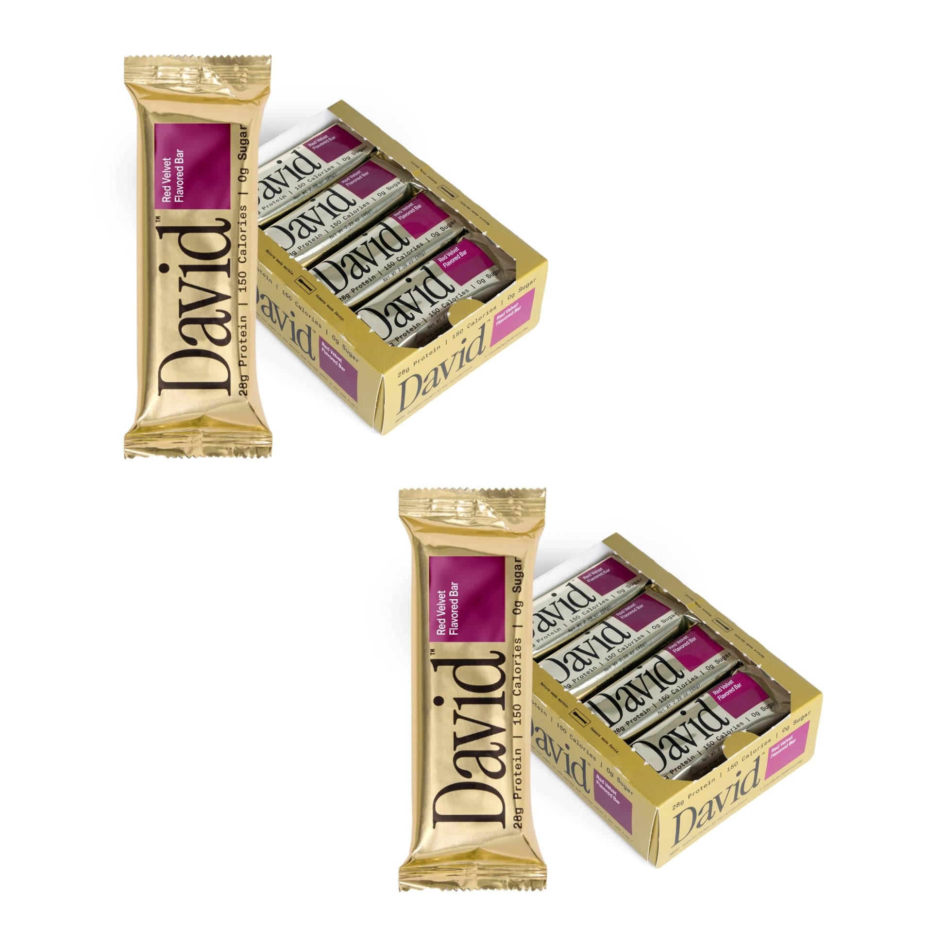 David Protein Bar  Red Velvet  24 Protein Bars | 28g of Protein | 150 Calories | 0g of Sugar - High Protein  Low Carb  Gluten Free Protein Bar  Pack of 24