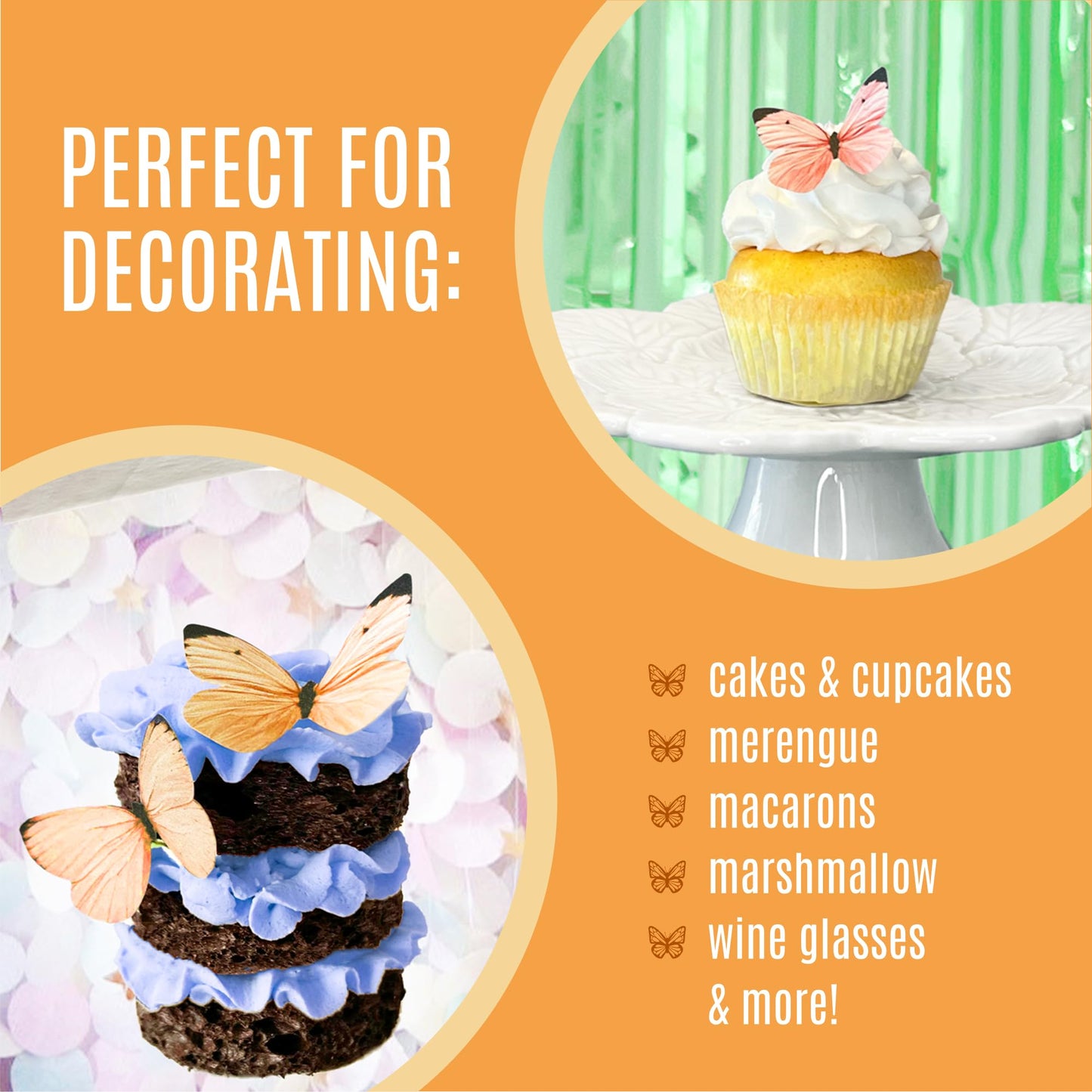 Sugar Robot Edible Butterflies for Cake Decorating - Small Orange Pastel Rice Paper Toppers