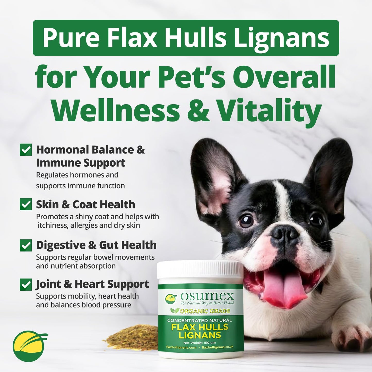 Osumex Flax Seed Hull Powder - Organic Lignan SDG, 150g (5.29oz), Smoothie Seeds for Daily Nutrition