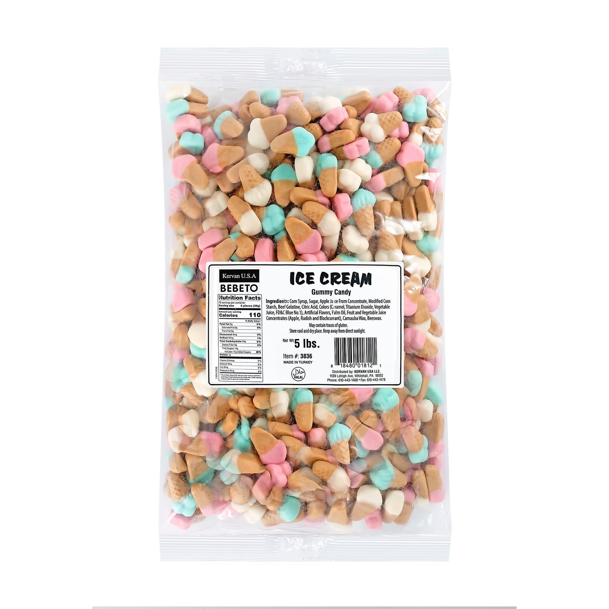 Kervan Candy Bebeto Ice Cream Gummies - Fruity, Soft & Sweet Gummy Candy Bulk For Kids, Gift Snacks And Parties - Small, Gluten Free Ice Cream Cones - Party Size Bag (5 Lbs)