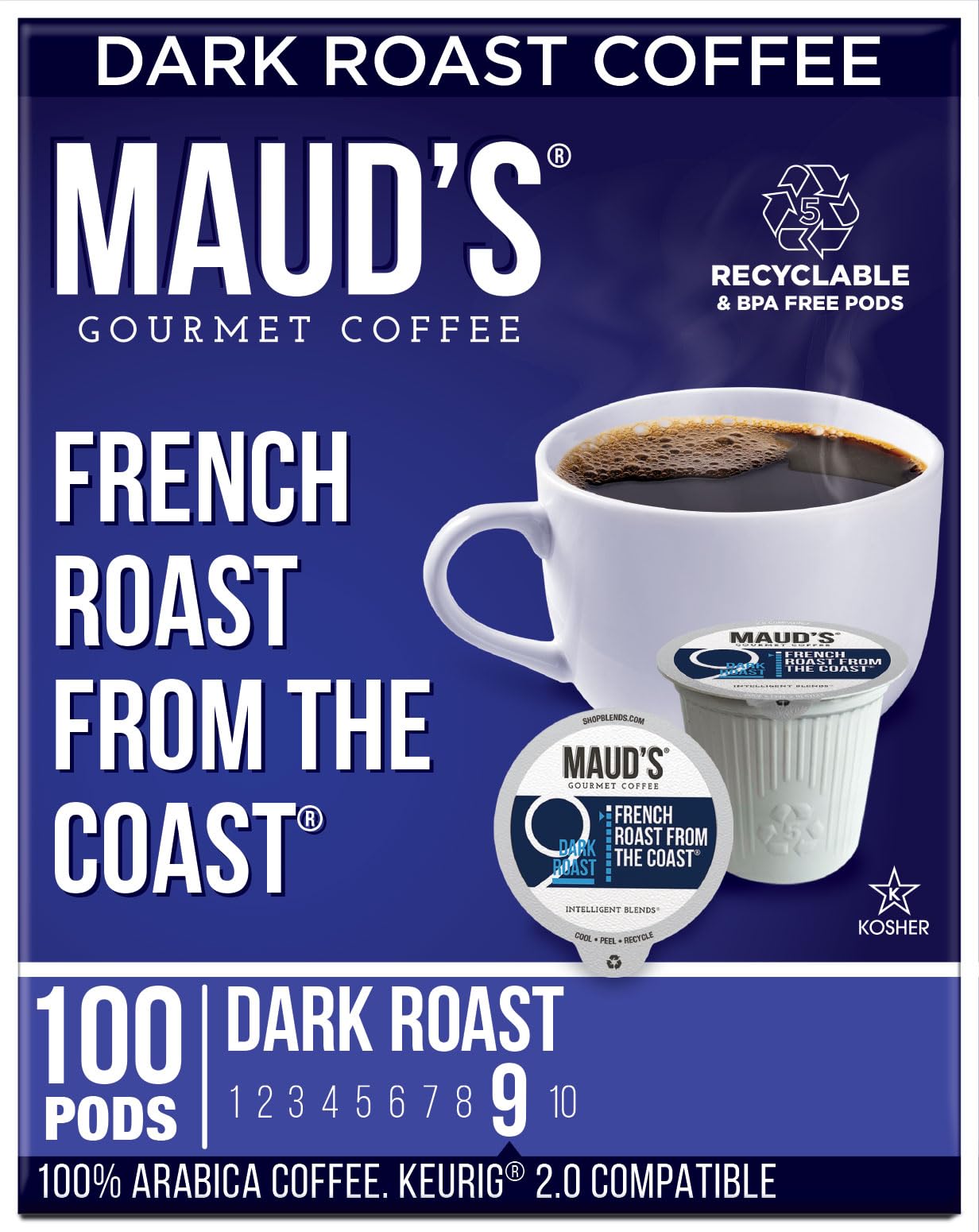 Maud'S French Roast Dark Roast Coffee Pods, 100 Ct | French Roast From The Coast Coffee | 100% Arabica Dark Roast Coffee | Solar