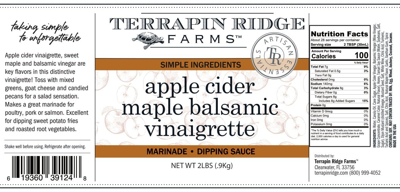 Terrapin Ridge Farms Apple Cider Maple Balsamic Vinaigrette – Gourmet Salad Dressing – 1 Quart Bottle