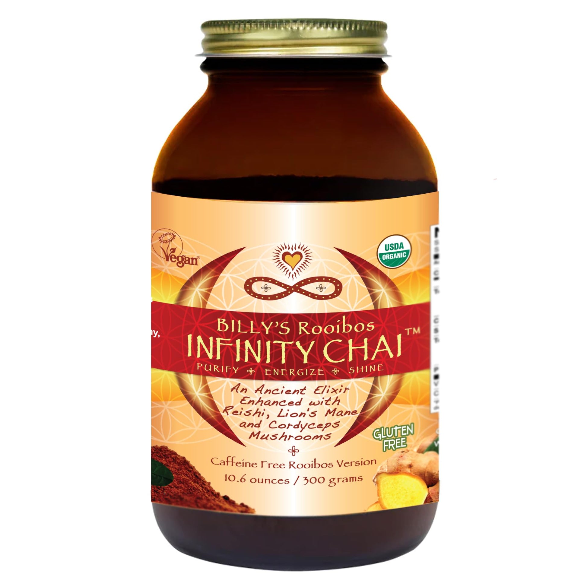 Infinity Rooibos Chai  Instant Organic Tea Powder Mix With Adaptogenic Mushrooms  Reishi  Cordyceps  Lions Mane  Usda Organic  Non Gmo  Vegan  Gluten Free  Energy Blend Free (300G)