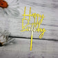 JIEEIN Happy Birthday Cake Topper - Mirror Gold Acrylic, Model NJ-0056