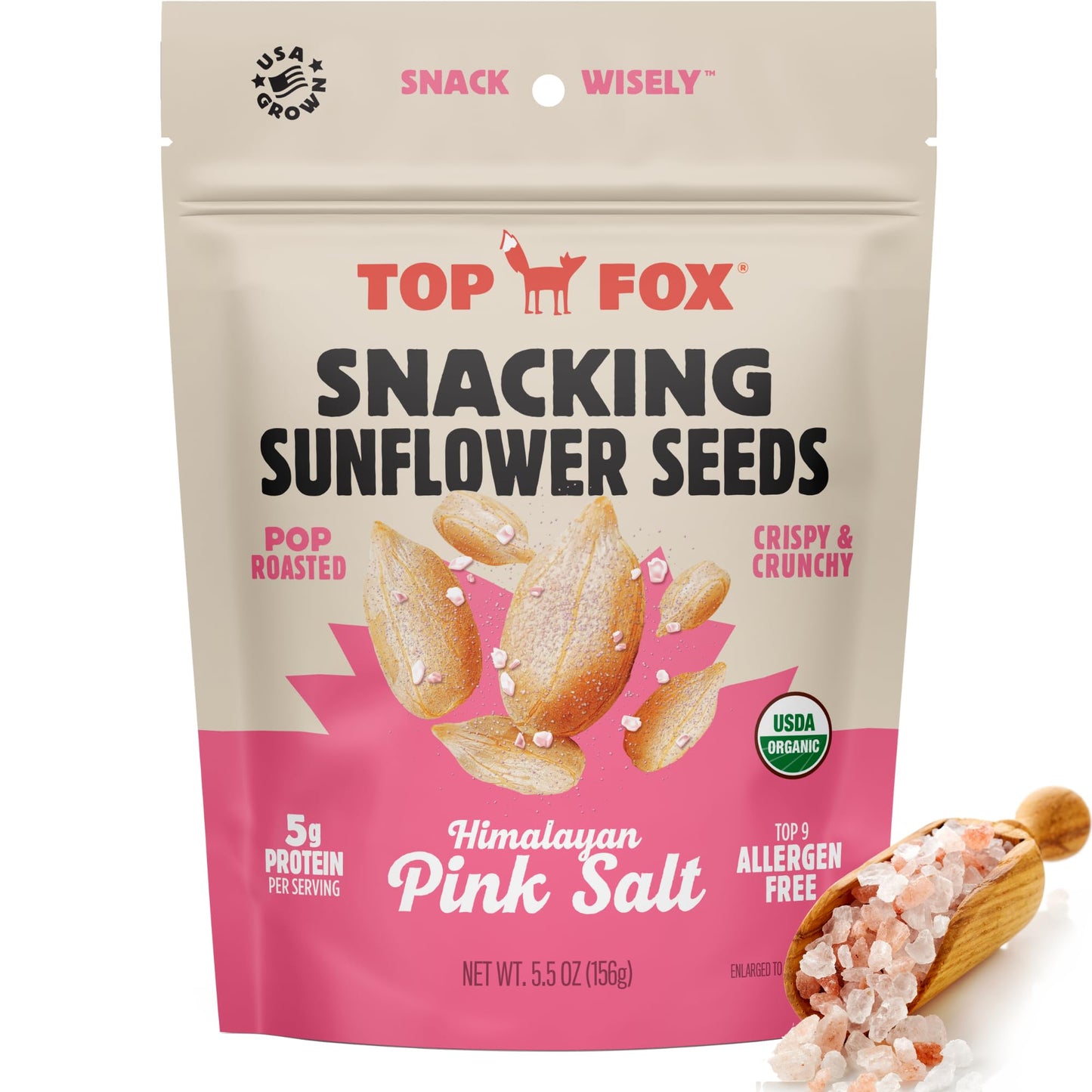 Top Fox Snacks Sunflower Seeds to Eat (Himalayan Pink Salt, 5.5 oz - 6 Pack) - Gluten Free Snacks, Protein Snacks, Keto Friendly