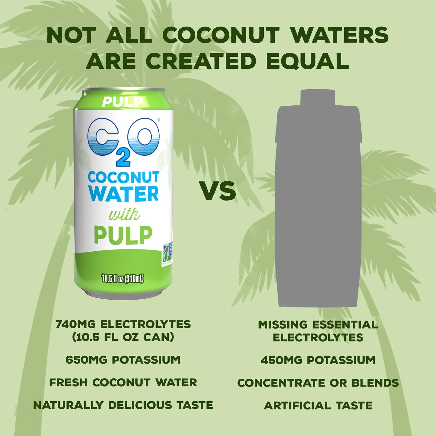 C2O Coconut Water with Pulp - 24 Cans, 10.5 FL OZ - Plant Based, Non-GMO, Natural Hydration, Essential Electrolytes