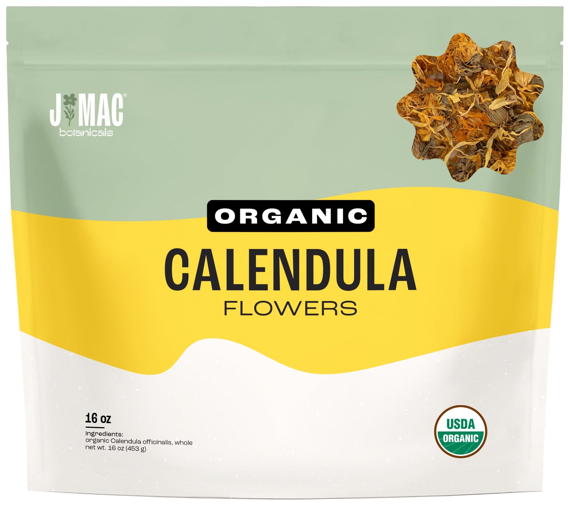 J MAC BOTANICALS Organic Calendula Flower Loose Leaf Tea 16 Ounce USDA Certified Organic