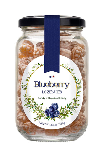 Gourmanity Blueberry Flavor Honey Lozenges Made With Real Honey And Natural Blueberry Flavor, Luxury French Honey Candy, Great S