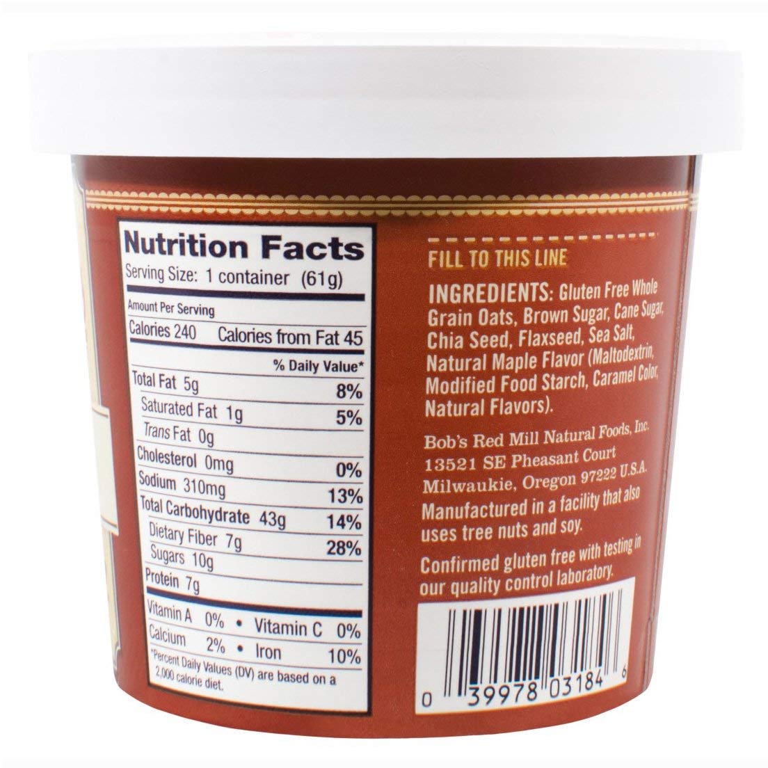 Bob's Red Mill Gluten Free Oatmeal Cup, Brown Sugar & Maple (Single)