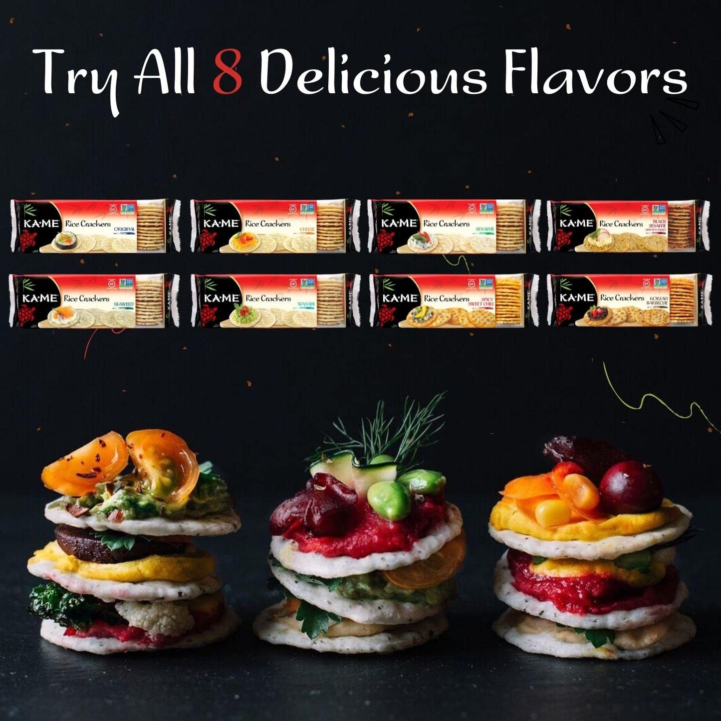 Ka-Me Sesame Rice Crackers 3.5 Oz/Trays (Pack Of 12) Asian Ingredients And Flavors, No Artificial Flavors, Non Gmo, Great With Salmon, Cheese, Egg & Tuna Salad, Guacamole, Hummus & More