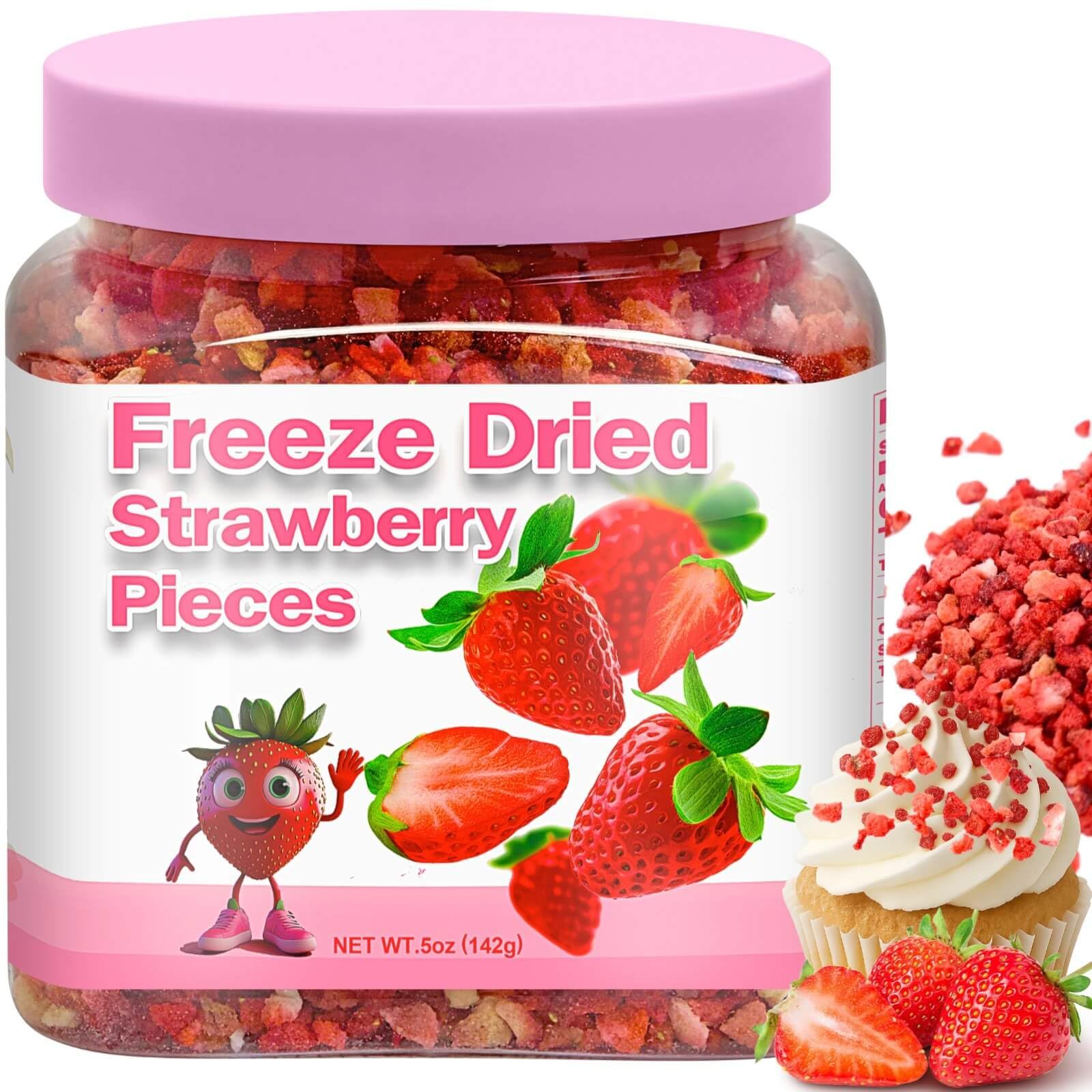 EquSym Freeze Dried Strawberry Pieces – Crunchy Fruit Snack for Yogurt, Cereal, Smoothies – 5oz/142g