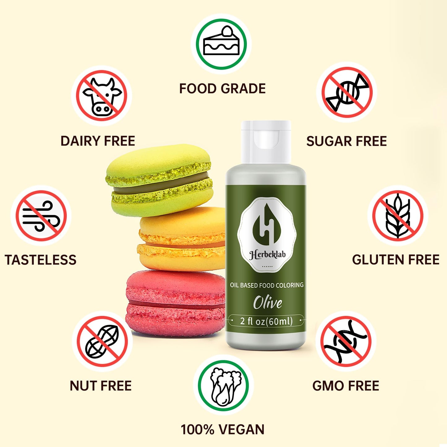 Herbeklab Olive Oil Based Food Coloring, 2 Fl Oz Concentrated Olive Green Dye for Melting Chocolate, Candy Melts, Cake Pops, Strawberries