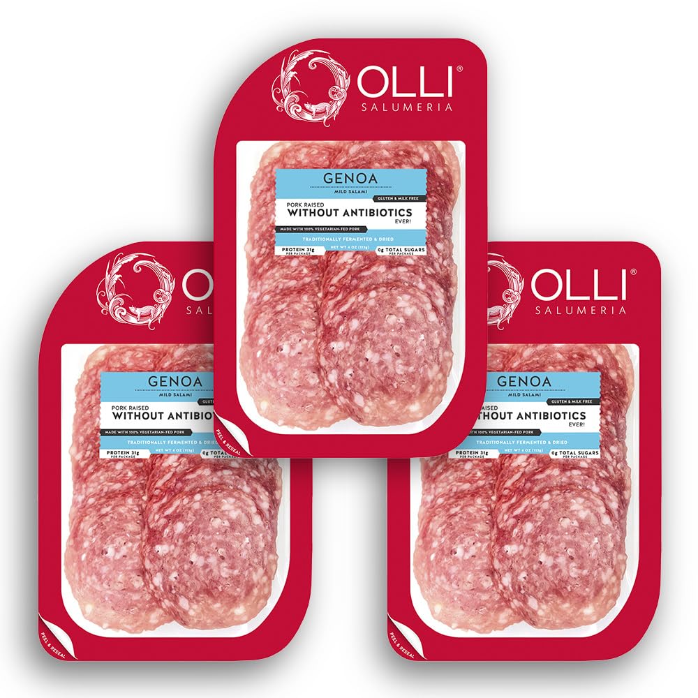 Olli Salumeria, Pre-Sliced Salami, Genoa - Seasoned With Salt and White Pepper (4 oz, 3 Pack)