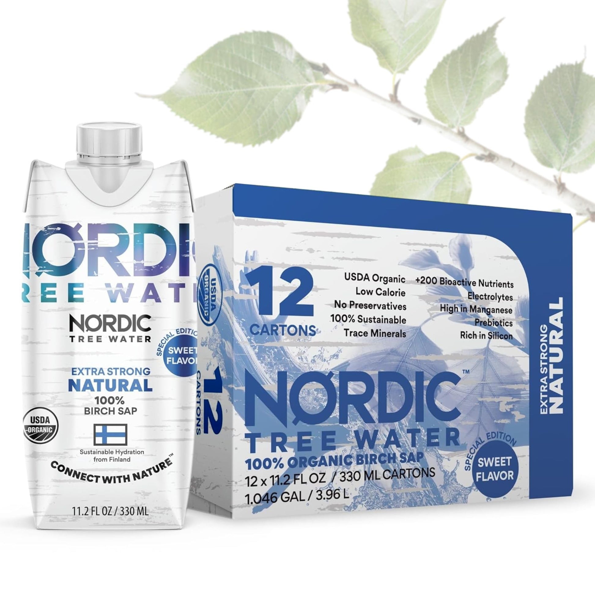 Extra Strong Regenerative Organic Certified Birch Tree Sap - Electrolytes, Minerals, Prebiotics & Vitamins, Finland Wild Harvest