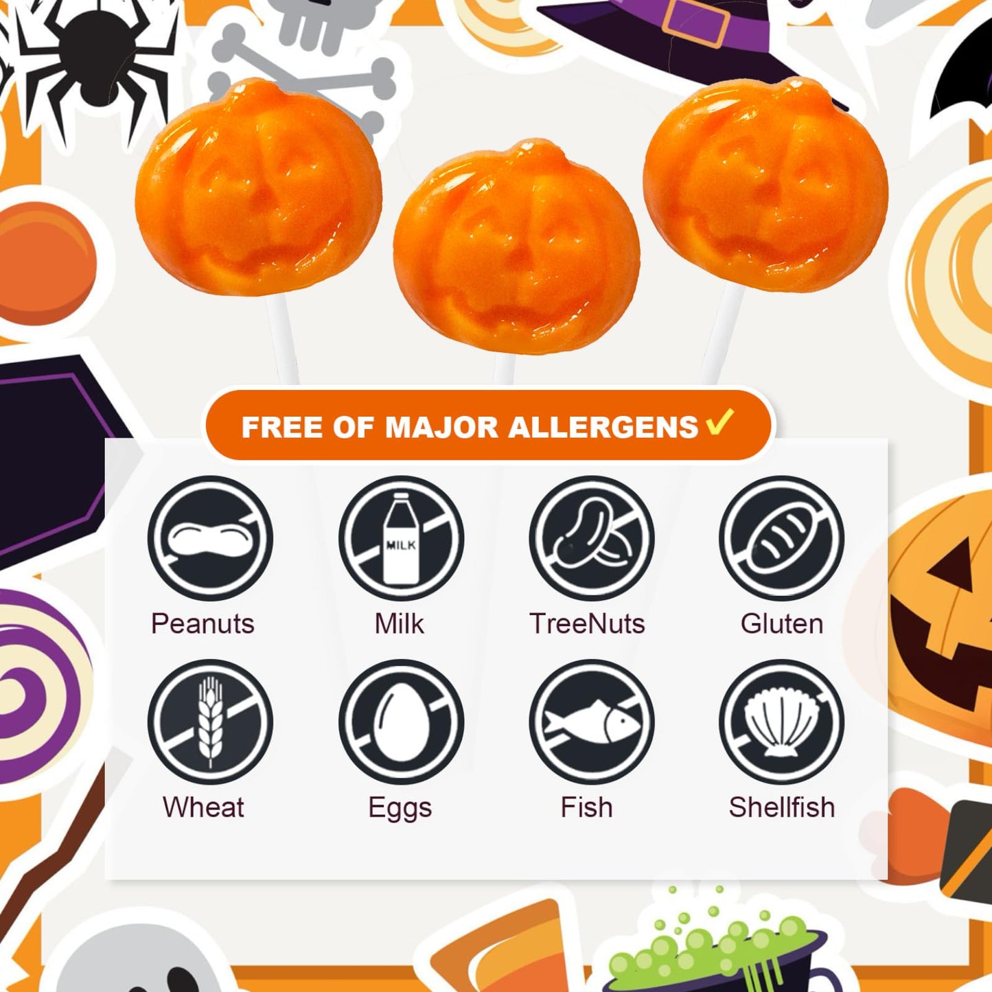 EORA Halloween Lollipop Suckers Candy, 42 Count, Pumpkin Shaped, Individually Wrapped, Orange, Model QWLH-HLPO-8G42