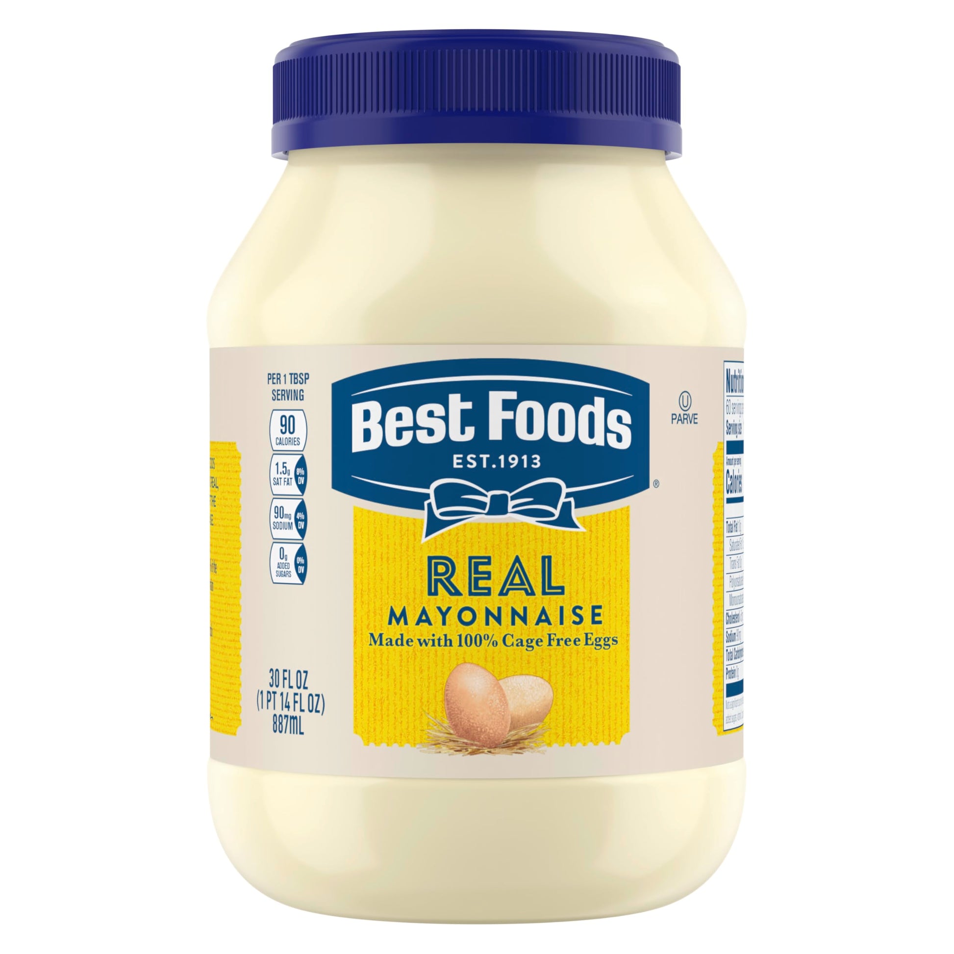 Best Foods Real Mayonnaise, Gluten-Free, 30 Fl Oz Jar, Made with 100% Cage-Free Eggs