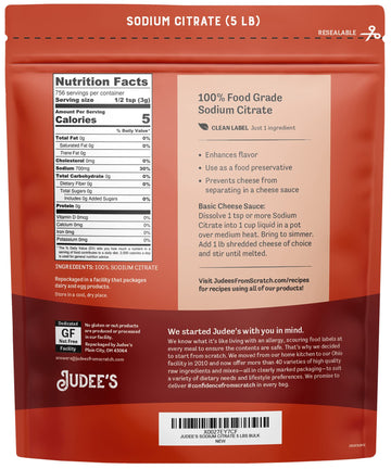 Judee'S Gluten Free Bulk Sodium Citrate 45 Lb (5Lb Pack Of 9) - 100% Non-Gmo, Keto-Friendly - Gluten-Free & Nut-Free - Food Grad