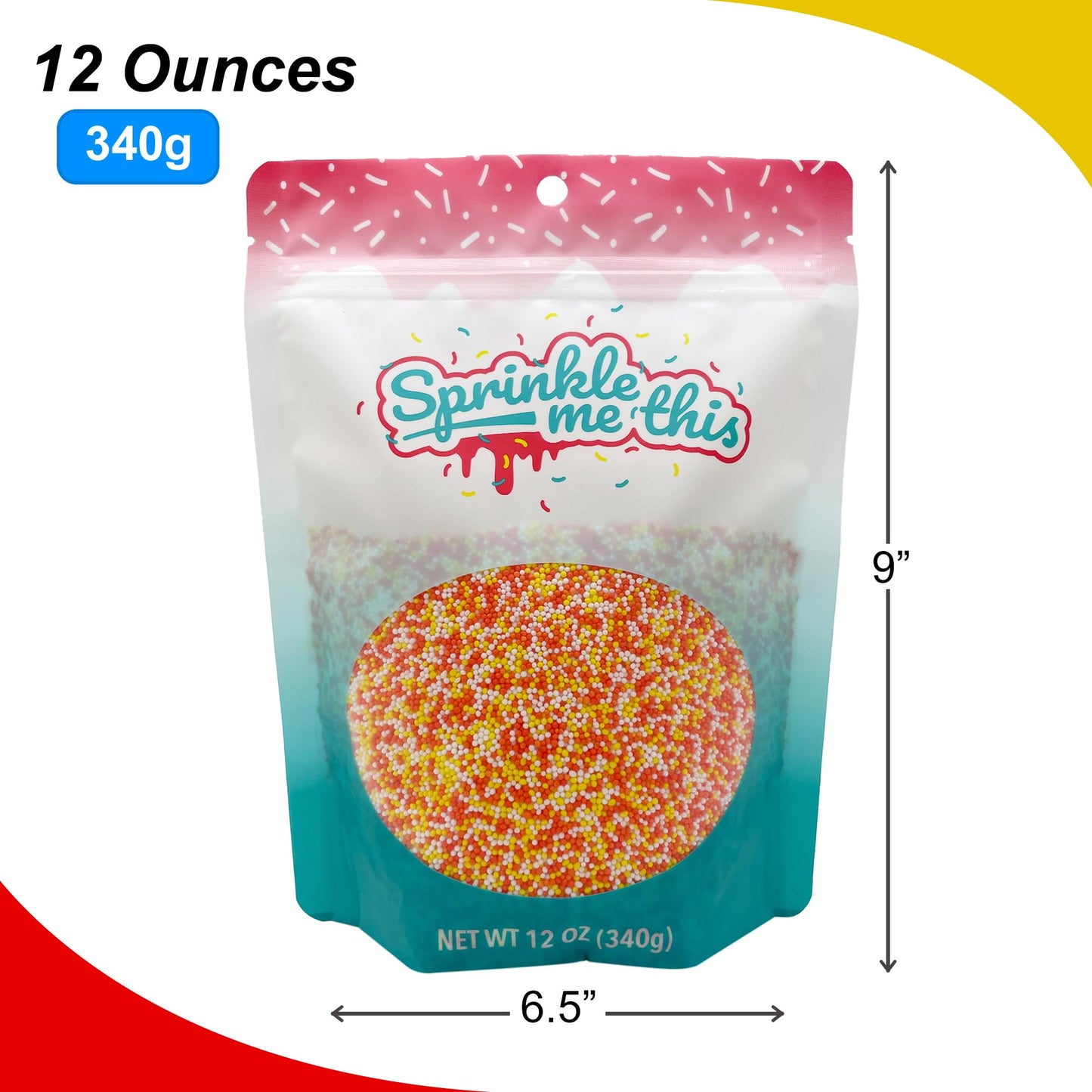 Candy Corn Inspiration Nonpareils | 12 oz Resealable Stand Up Bag | Orange, Yellow, and White Nonpareil Sprinkle Blend | Thanksg