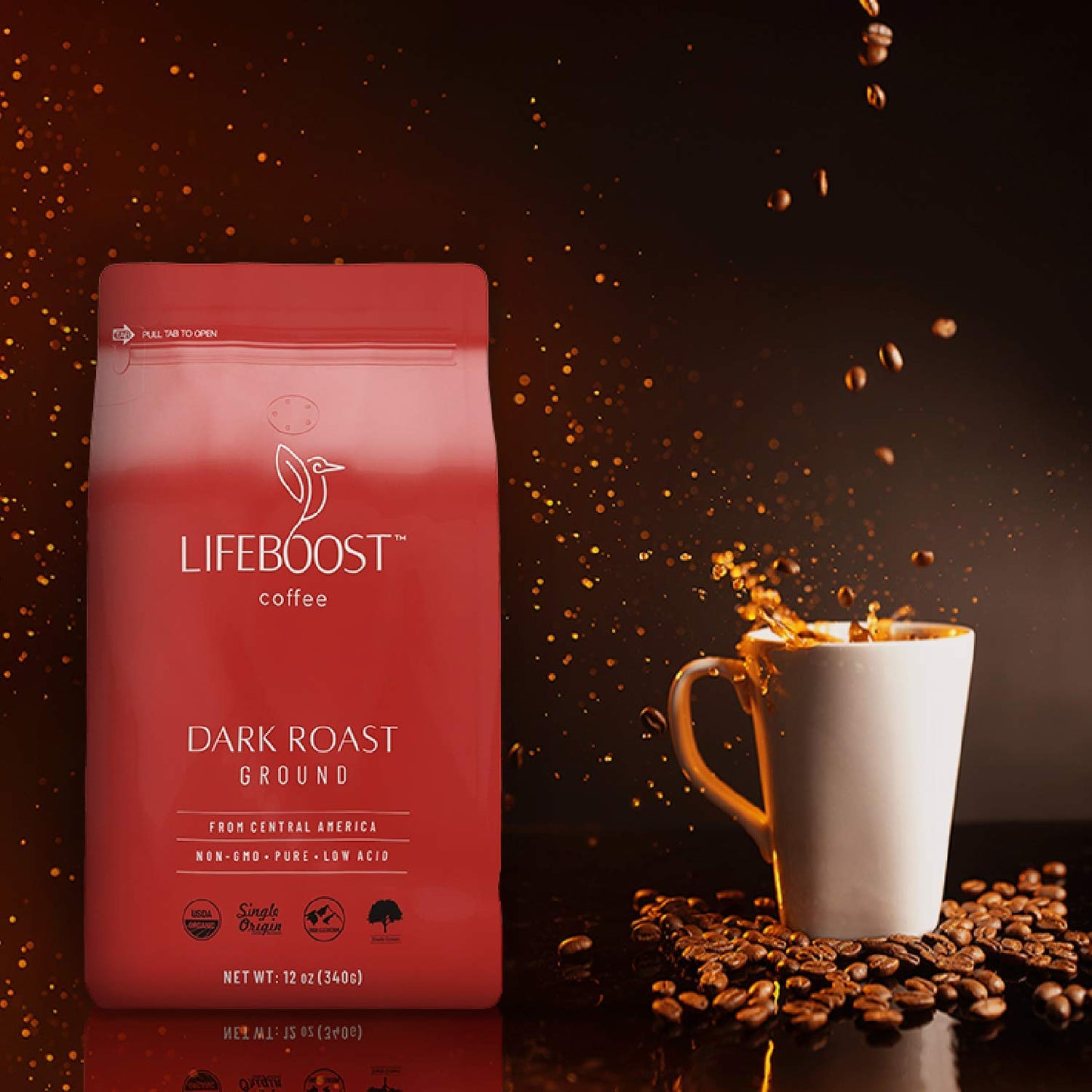 Lifeboost Coffee 3 Pack Dark Roast Ground Coffee - Low Acid Single Origin USDA Organic Coffee - Non-GMO Ground Coffee Beans Dark Roast Third Party Tested For Mycotoxins & Pesticides - 12 Ounces