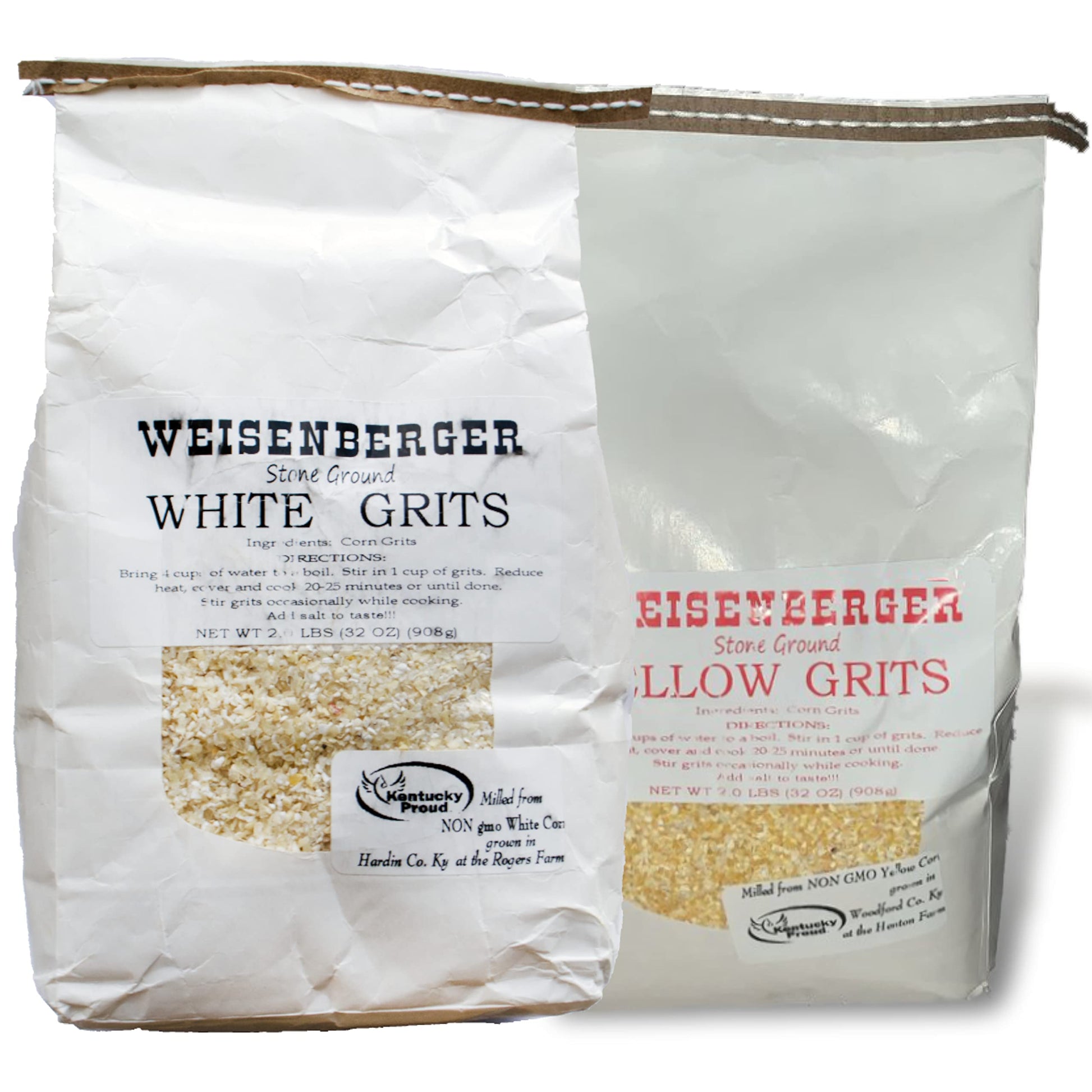 Weisenberger Stone Ground Grits - Southern Style Corn Grits - 2 lb Pack of 2 - Non-GMO Course Ground White and Yellow