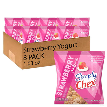 Strawberry Yogurt Crme Snack Mix, 1.03 oz (Pack of 8) with ZESTI Chip Clip - Sweet & Savory Whole Grain Cereal, Low-Fat, Individ