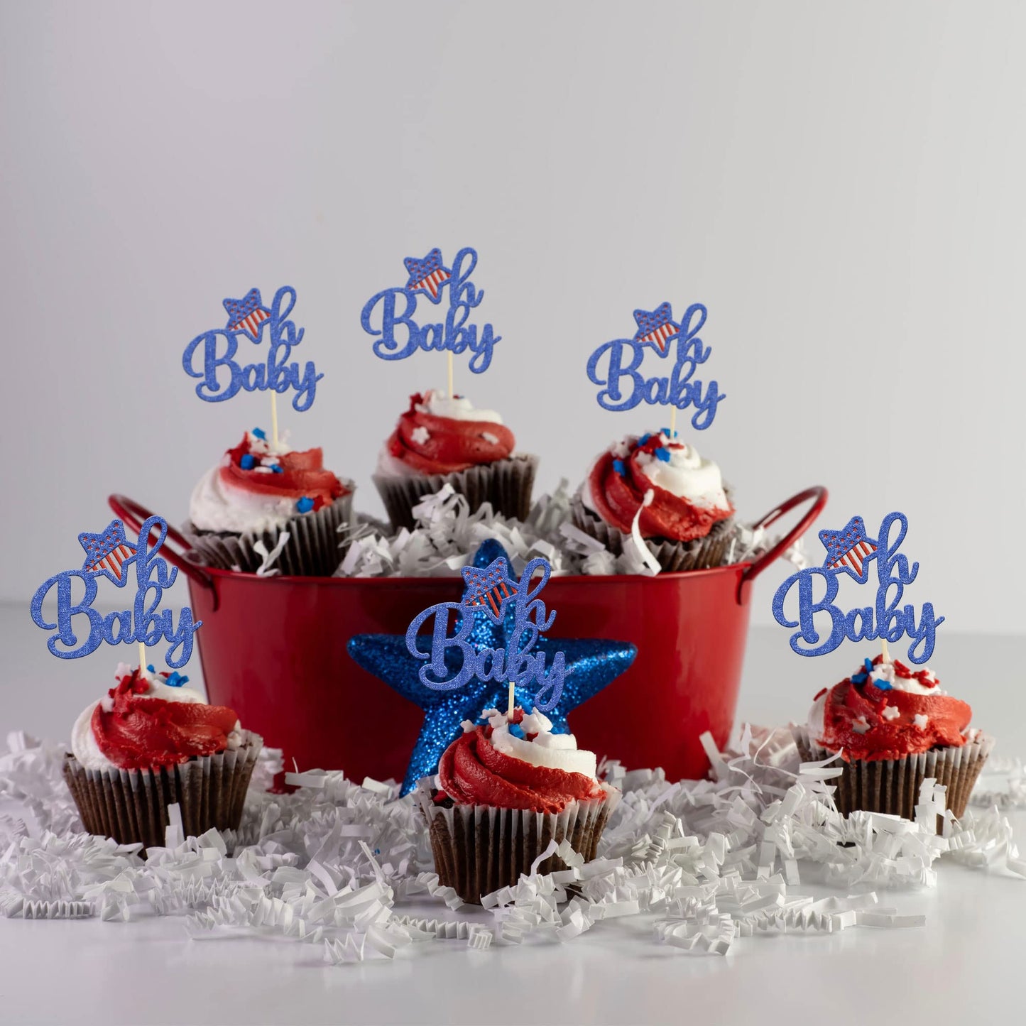 Gyufise 24Pcs Independence Day Cupcake Toppers 4Th Of July Oh Baby Cupcake Picks For Independence Day Babyshower Party Cake Deco