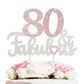 Laskyer 80 & Fabulous Silver Pink Rhinestone Cake Topper - Happy 80Th Birthday Cheers To Eighty Years Old Bday Party Metal Spark