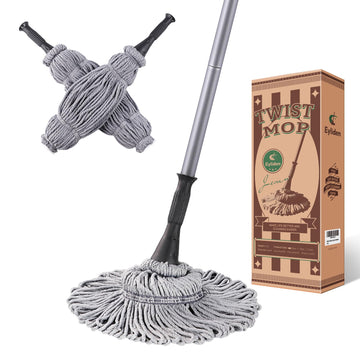 Eyliden Mop With 2 Reusable Heads, Easy Wringing Twist Mop, With 57.5 Inch Long Handle, Wet Mops For Floor Cleaning, Commercial