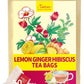 TeeLux Lemon Ginger Hibiscus Tea - Caffeine Free, Refreshing Lemongrass, 50 Count