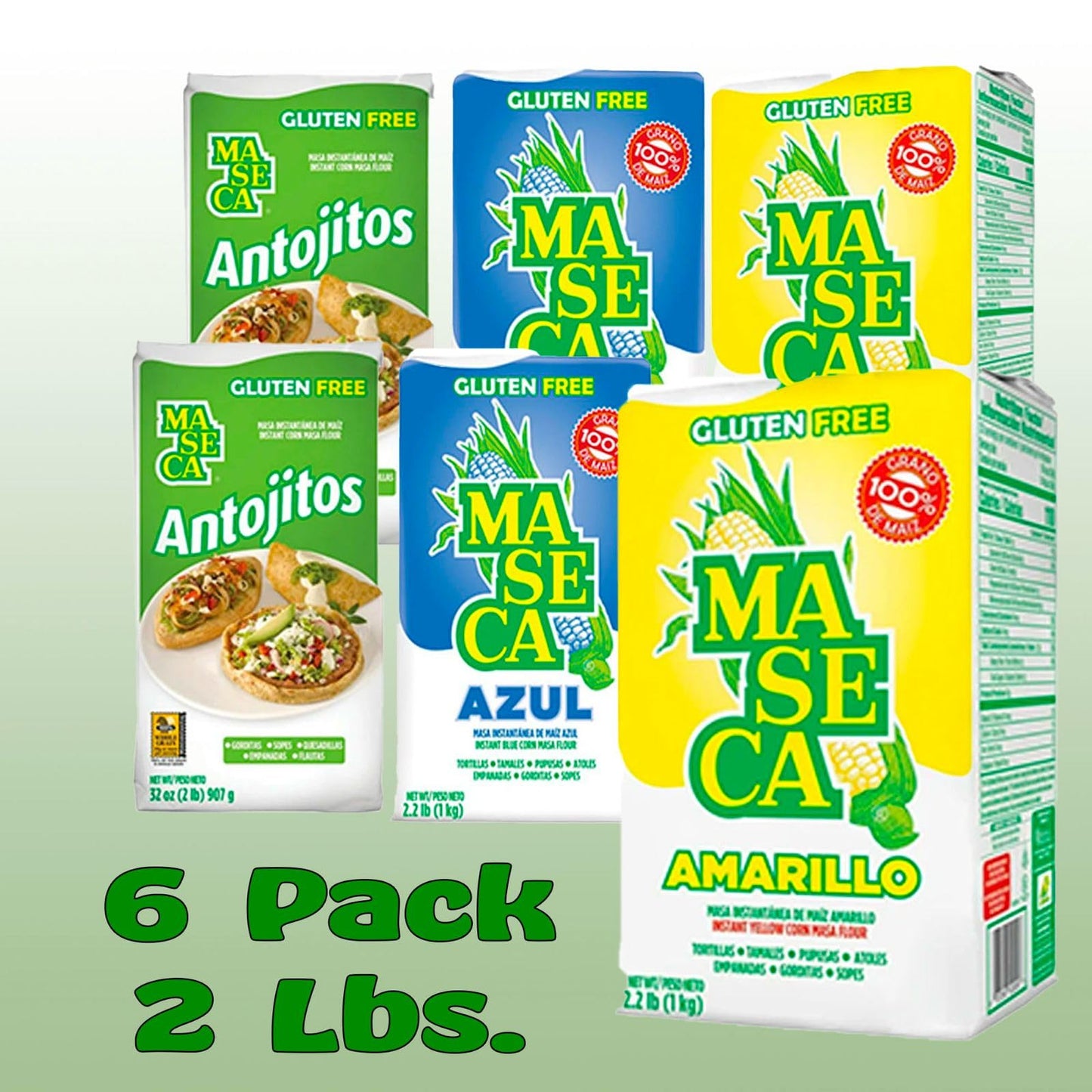 Maseca Variety Pack Gluten Free Harina De Maiz (Corn Flour) 2 Lbs Bag 6 Pack