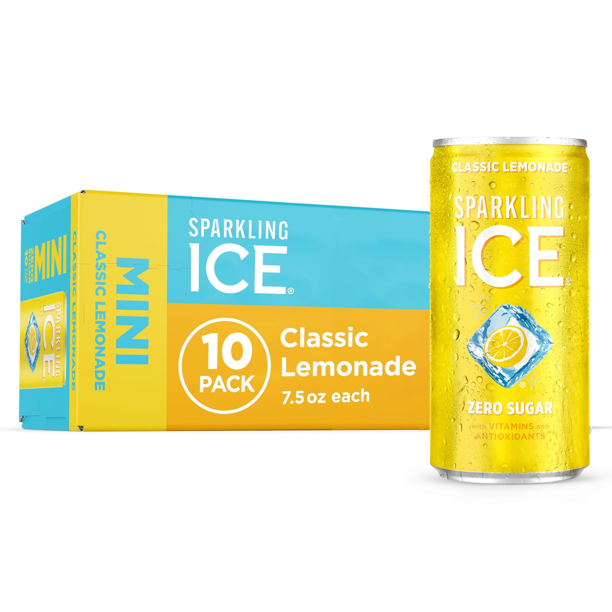 Sparkling Ice Classic Lemonade Sparkling Water  with Antioxidants and Vitamins  Zero Sugar  7.5 fl oz Mini Cans (Pack Of 10)