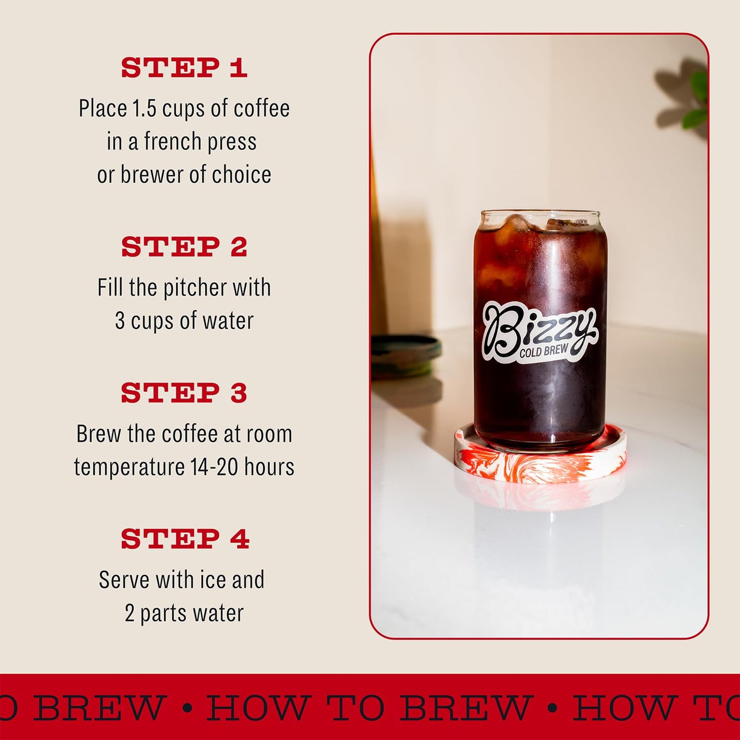 Bizzy Organic Cold Brew Coffee  Smooth & Sweet Blend  Coarse Ground Coffee  Medium Roast  Micro Sifted  Specialty Grade  100% Ar