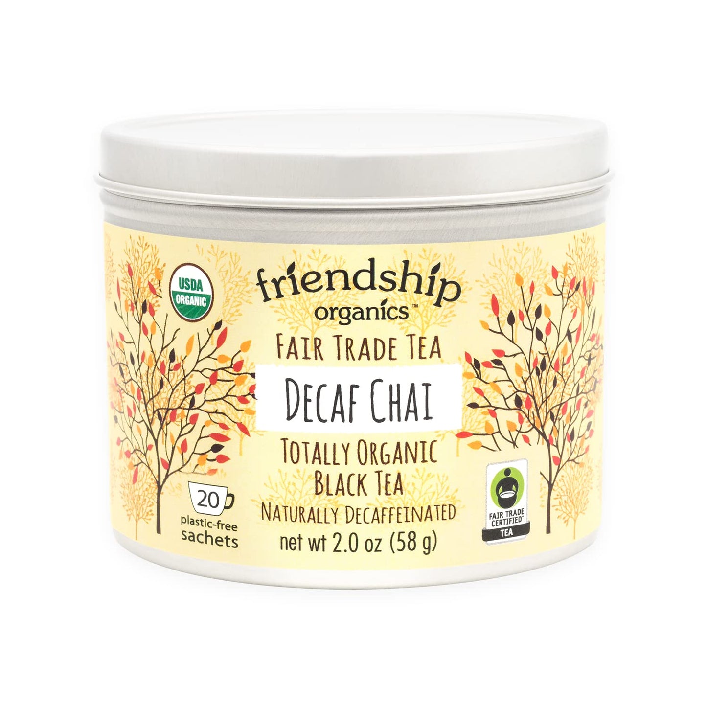 Friendship Organics Decaf Chai Tea Bags, Organic And Fair Trade 20 Count
