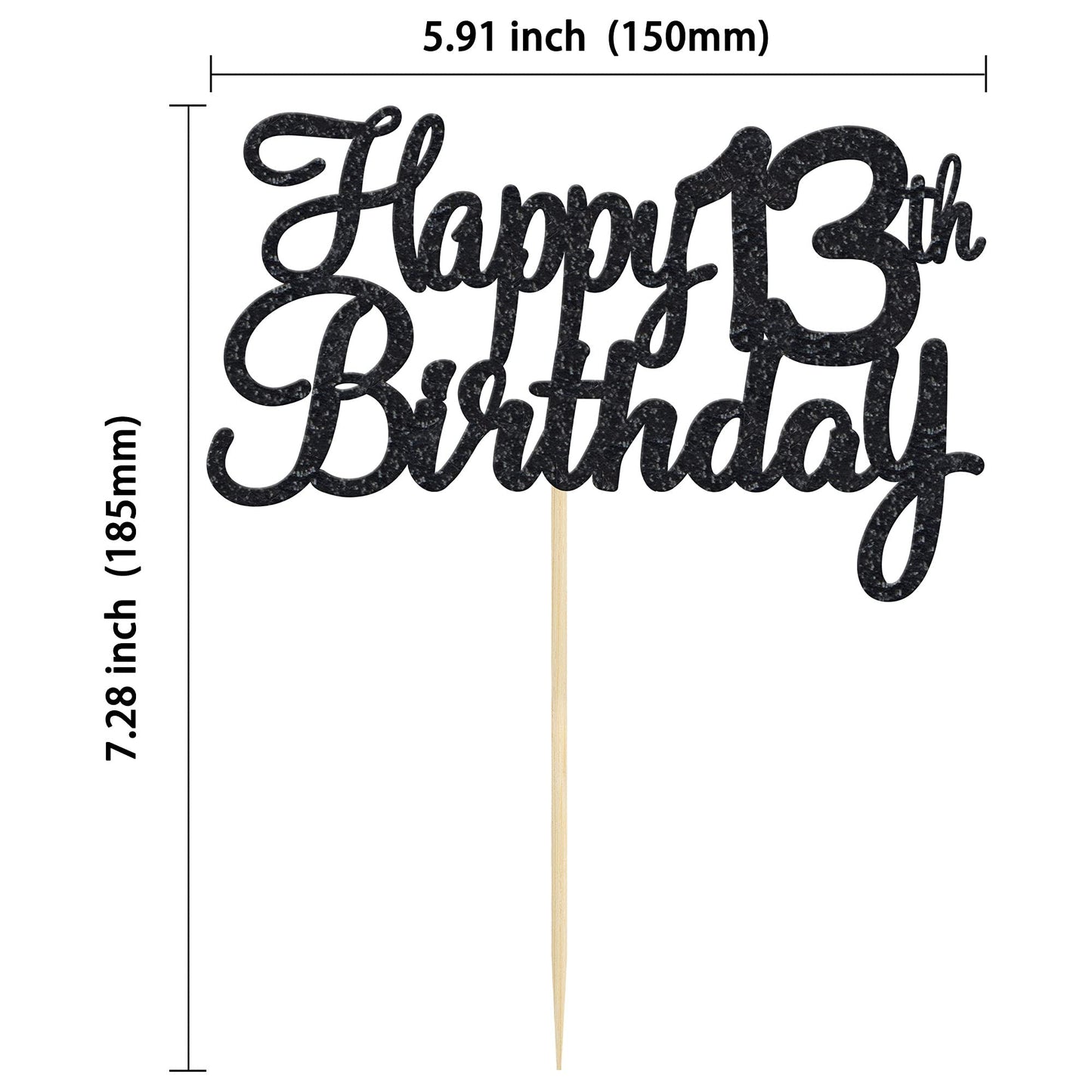 Gyufise 1 Pack Happy 13Th Birthday Cake Topper Black Glitter Happy Birthday Cake Topper Happy 13 Birthday Cake Decoration For 13