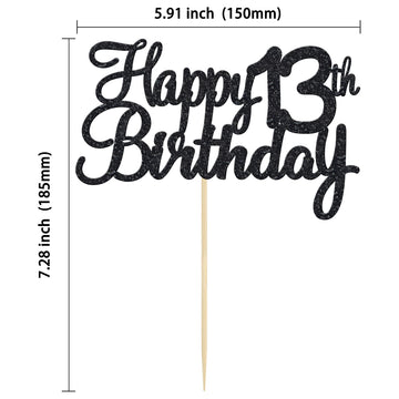 Gyufise 1 Pack Happy 13Th Birthday Cake Topper Black Glitter Happy Birthday Cake Topper Happy 13 Birthday Cake Decoration For 13