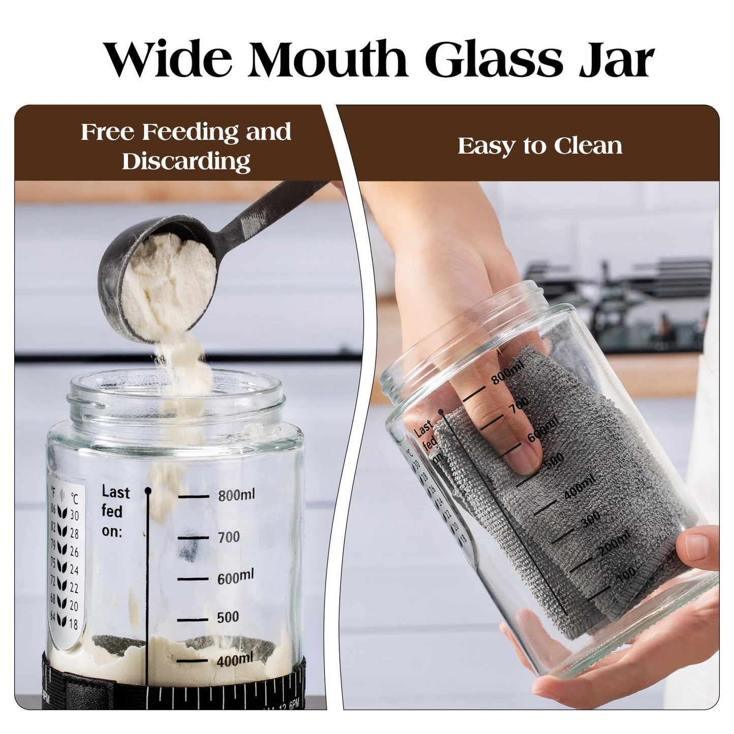 Sourdough Starter Kit,34oz Sourdough Starter Jar Glass with Sourdough Recipes Cookbook.Sourdough Bread Baking Supplies with Ther