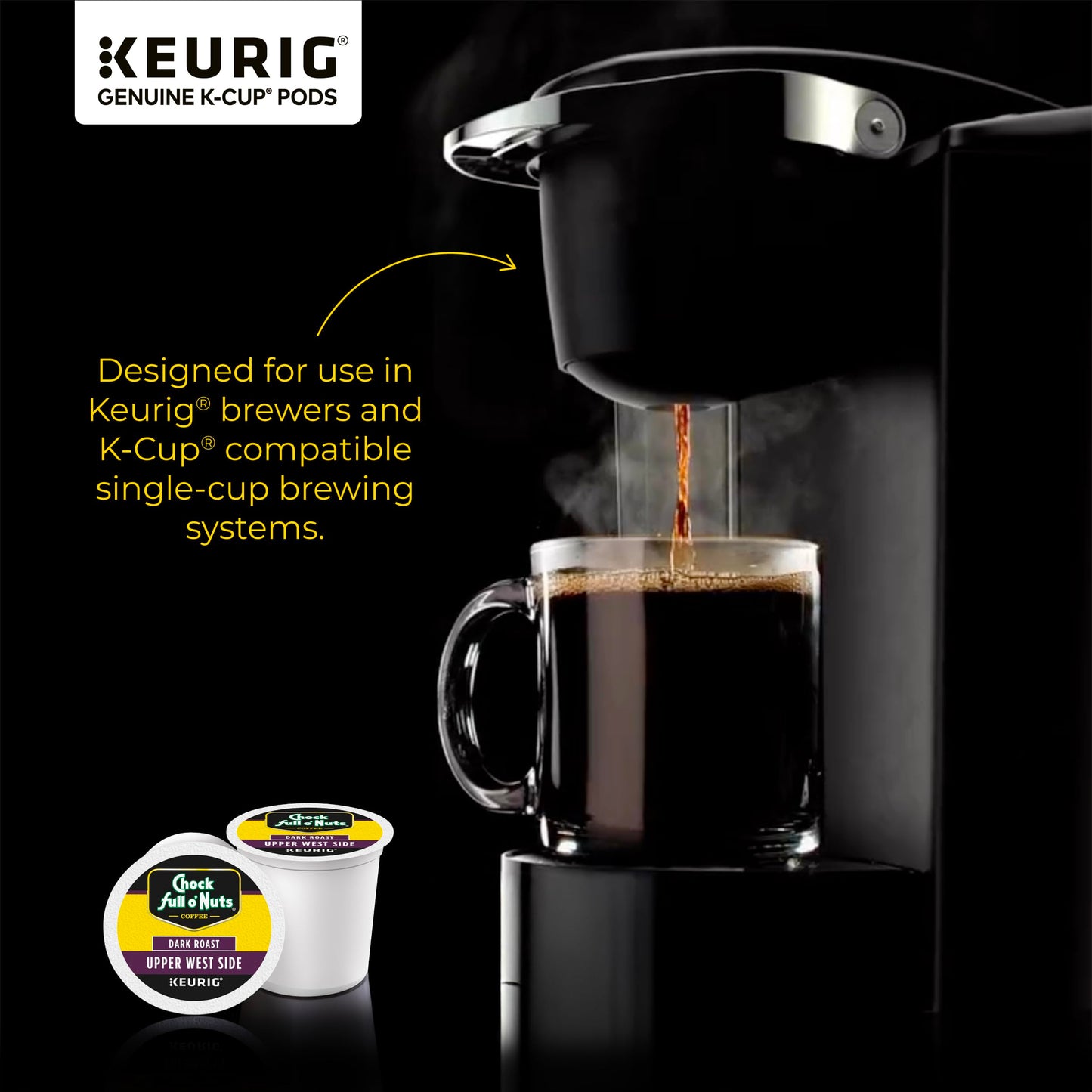 Chock Full o Nuts Dark Roast Coffee, Keurig K-Cup Pods, 12 Count