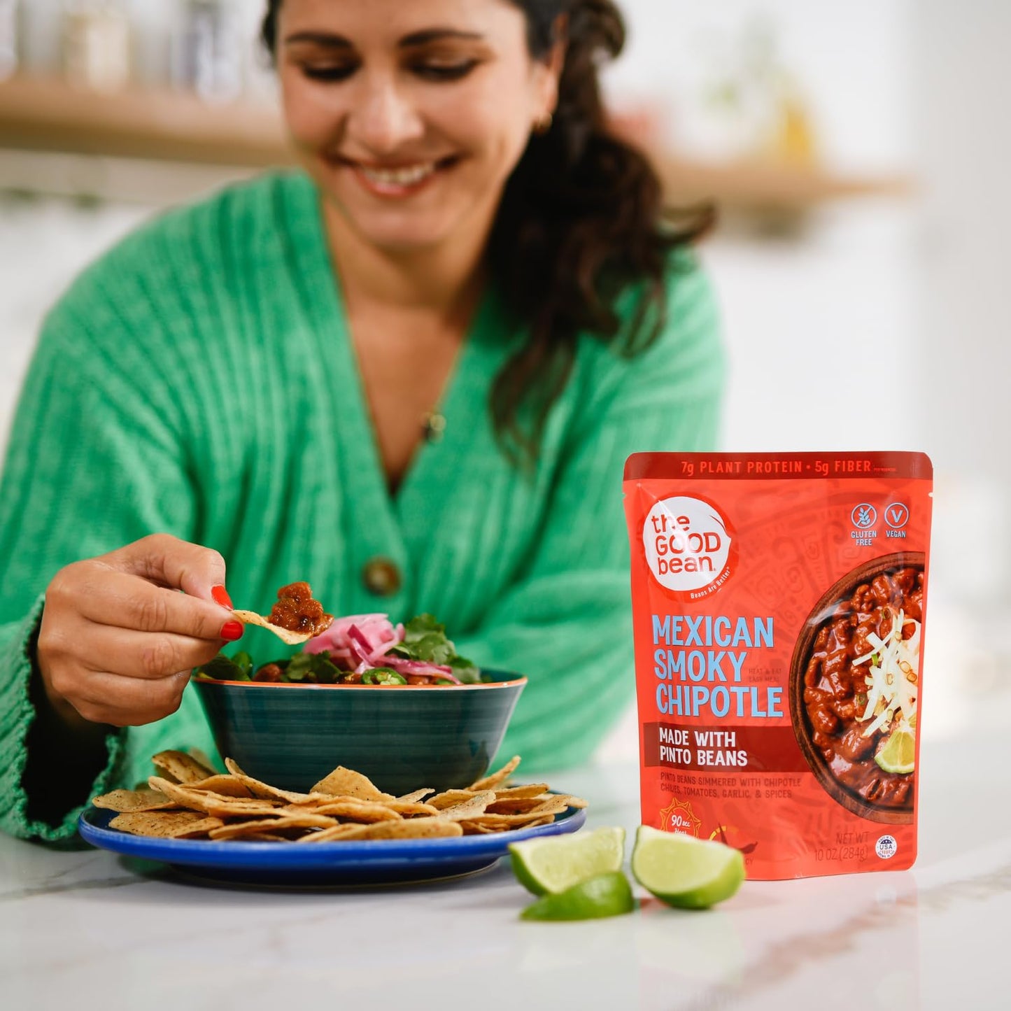 The Good Bean Heat And Eat Pouch - Mexican Smoky Chipotle - (4 Pack) 10 Oz Pouch - Simmered Pinto Beans With Chipotle Chilies - Pre-Cooked Beans With Good Source Of Plant Protein And Fiber