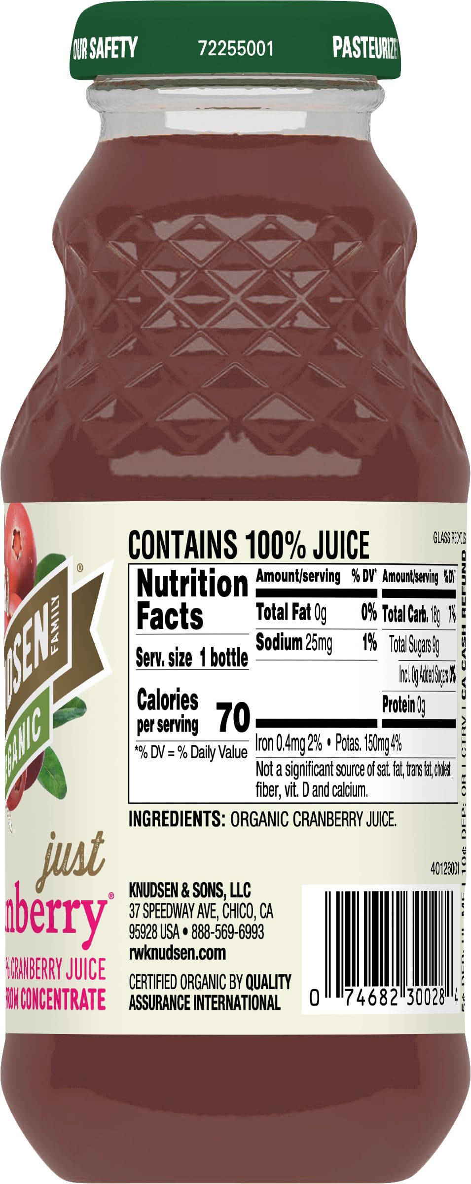 R.W. Knudsen Organic Just Cranberry Juice, 8 Fl Oz (12 Pack)