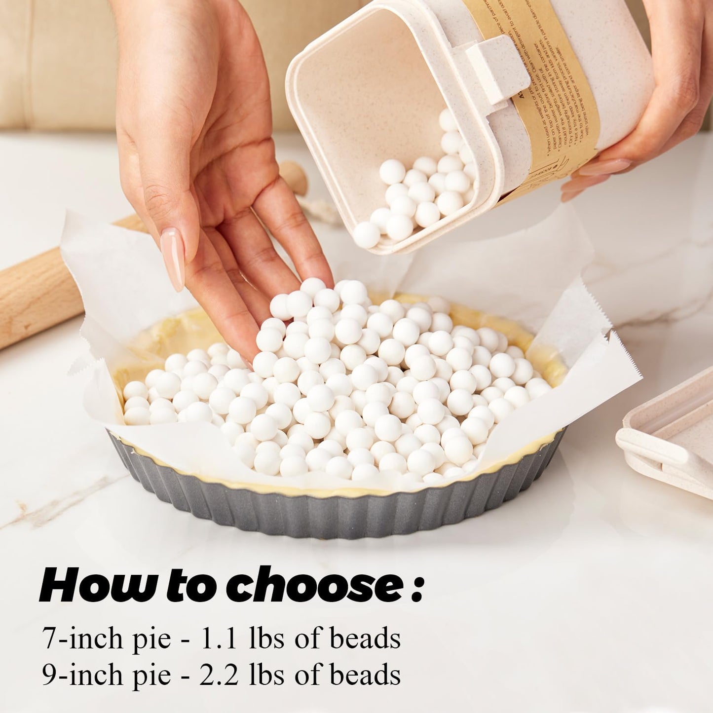 ROCKSHEAT K Ceramic Pie Weights, Baking Beads Pie Crust Weights, Natural baking beans with Wheat Straw Container (2.2Lb | 1000g)
