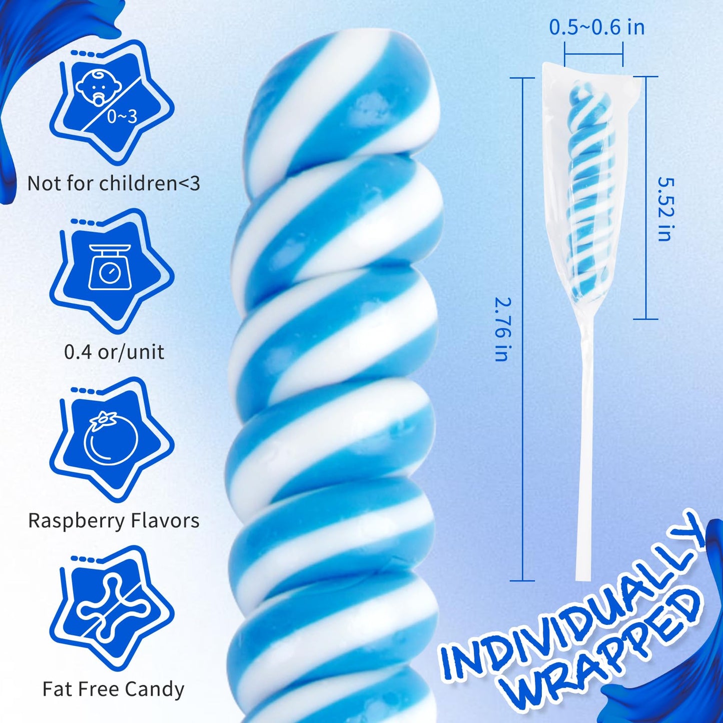 Lollipops Individually Wrapped Bulk - Blue Twisty Lollipops - Kid s Whirley Lollipop Candy for Decorating Birthday, Blueberry F