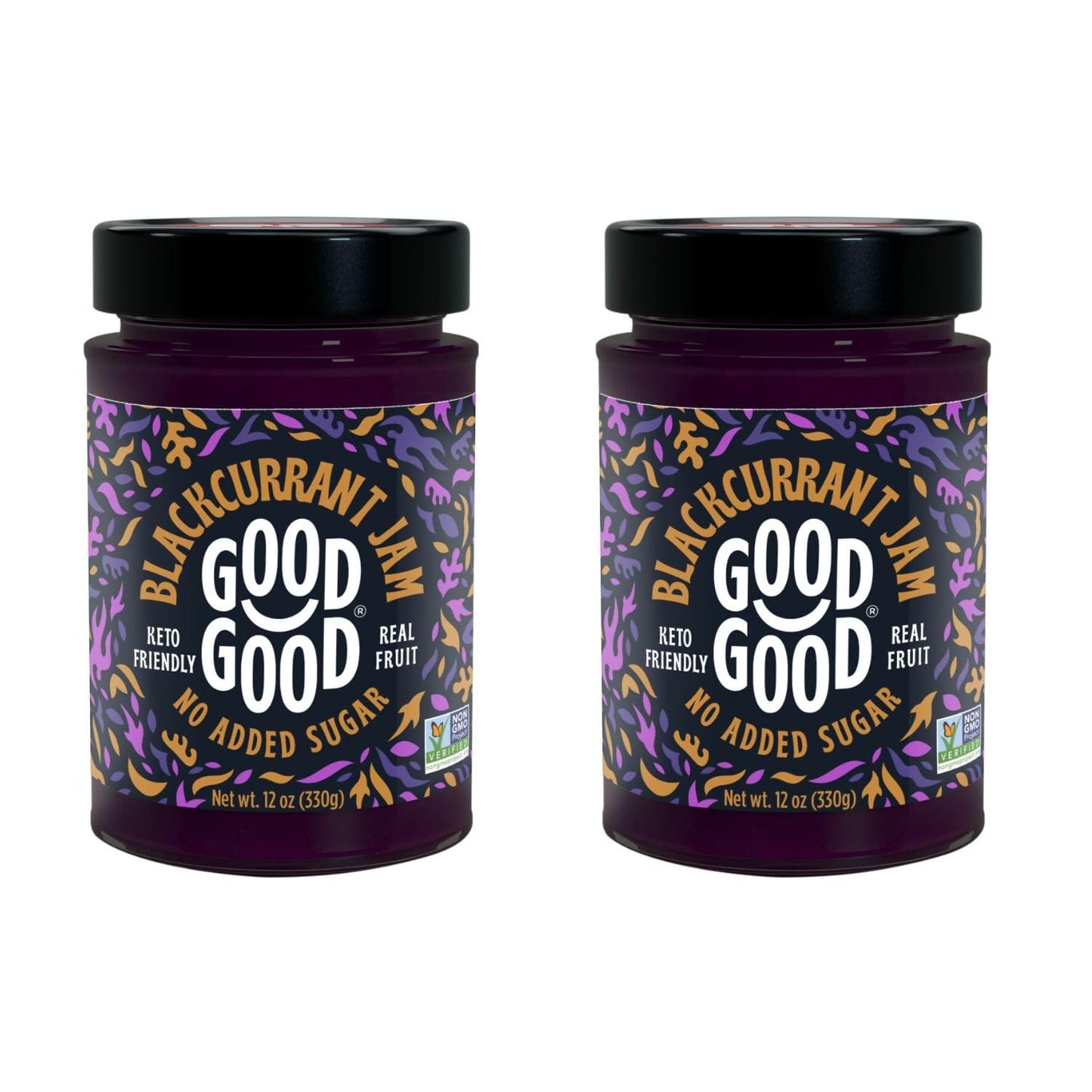 GOOD GOOD No Added Sugar Blackcurrant Jam - Keto Friendly Jelly - Low Carb, Low-Calorie and Vegan - Diabetic Friendly - 12oz / 3