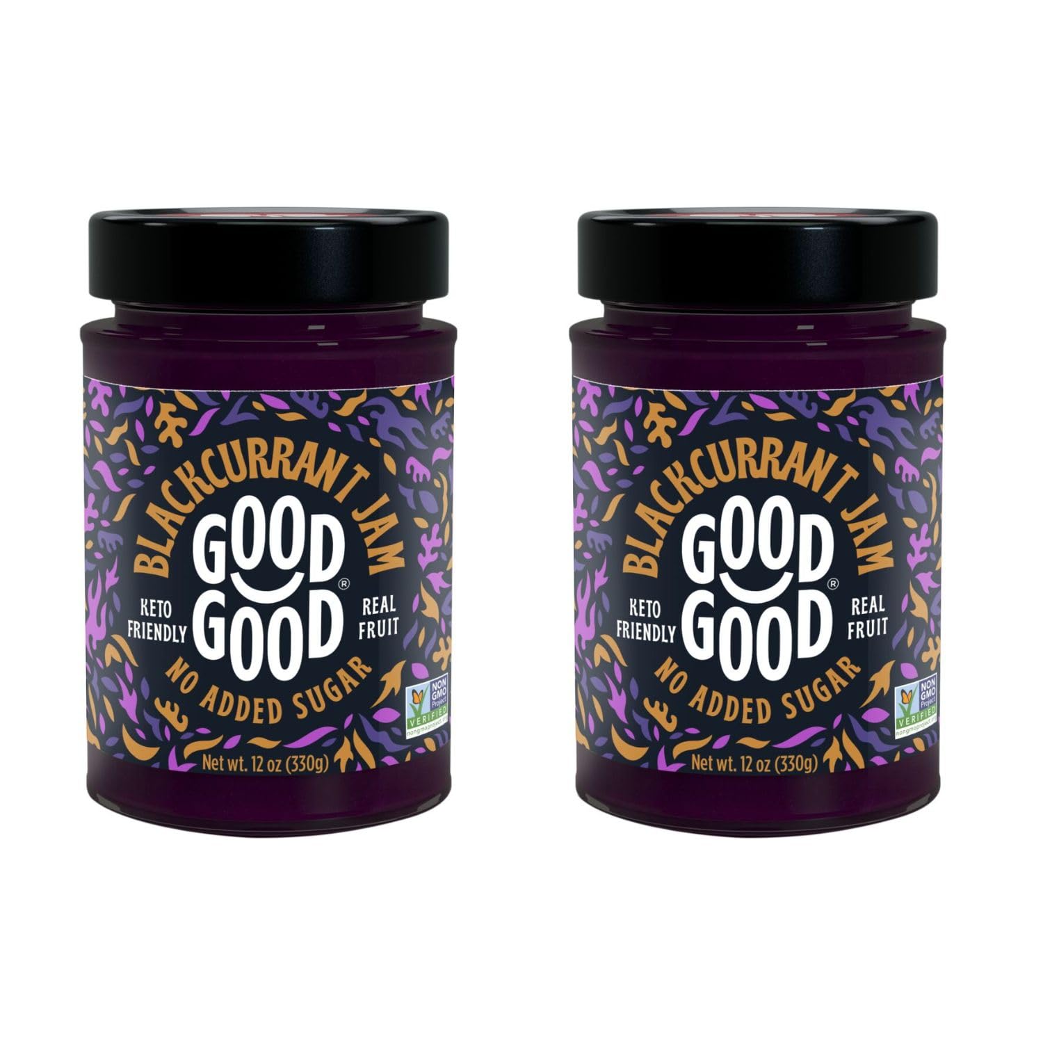 GOOD GOOD No Added Sugar Blackcurrant Jam - Keto Friendly Jelly - Low Carb, Low-Calorie and Vegan - Diabetic Friendly - 12oz / 3