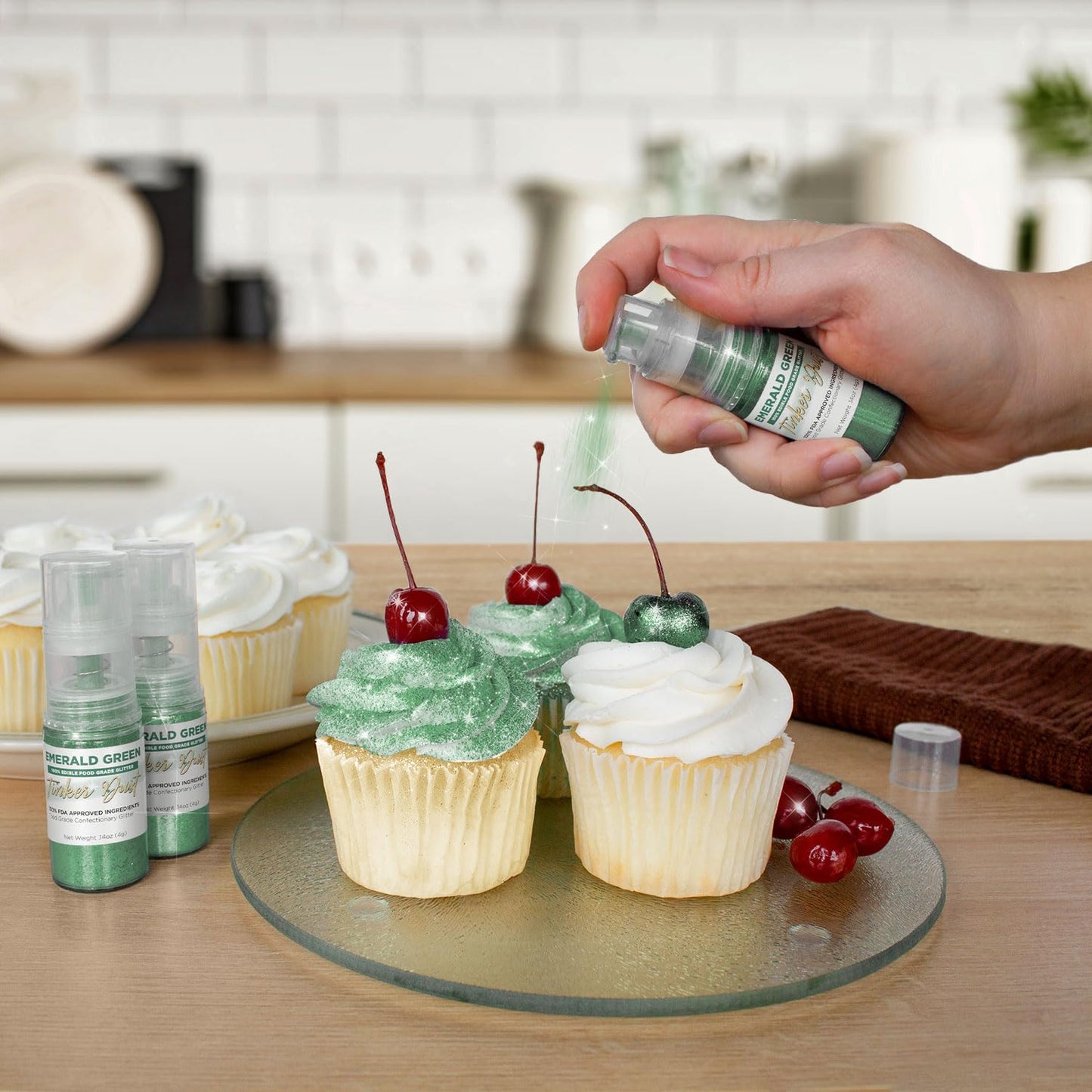 Tinker Dust - Emerald Green (4G 1X Mini Pump) Edible Glitter For Desserts, Beverages, Cupcakes, Cake Pops And Cookies By Bakell
