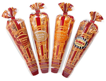 Popcornopolis Gourmet Popcorn Cone (12 PK) Assorted Flavors - Zebra, Cheddar Cheese, Caramel & Kettle Corn Popcorn, Great for Gi