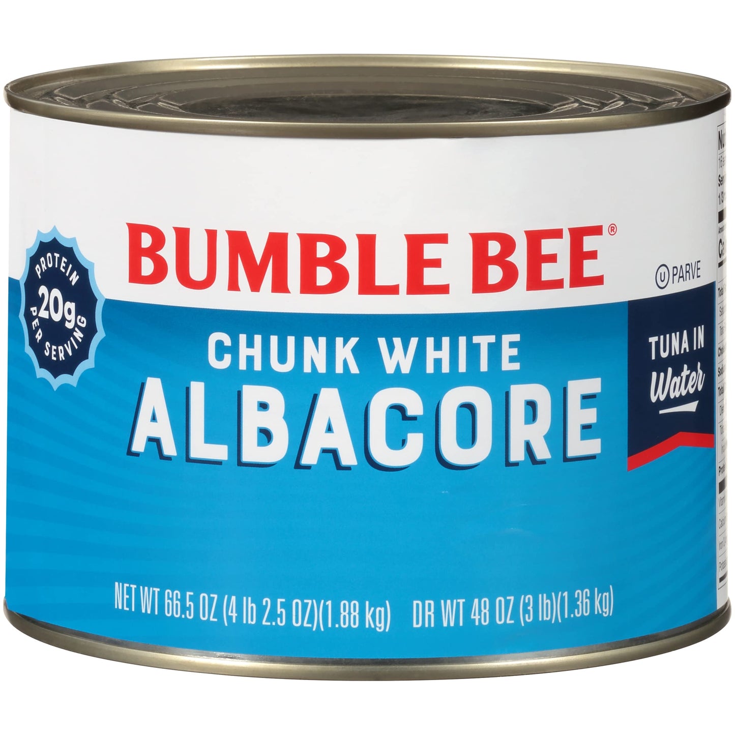 Bumble Bee Chunk White Albacore Tuna in Water, 66.5 oz Bulk Food Service Can - Wild Caught Tuna - 20g Protein per Serving, High 