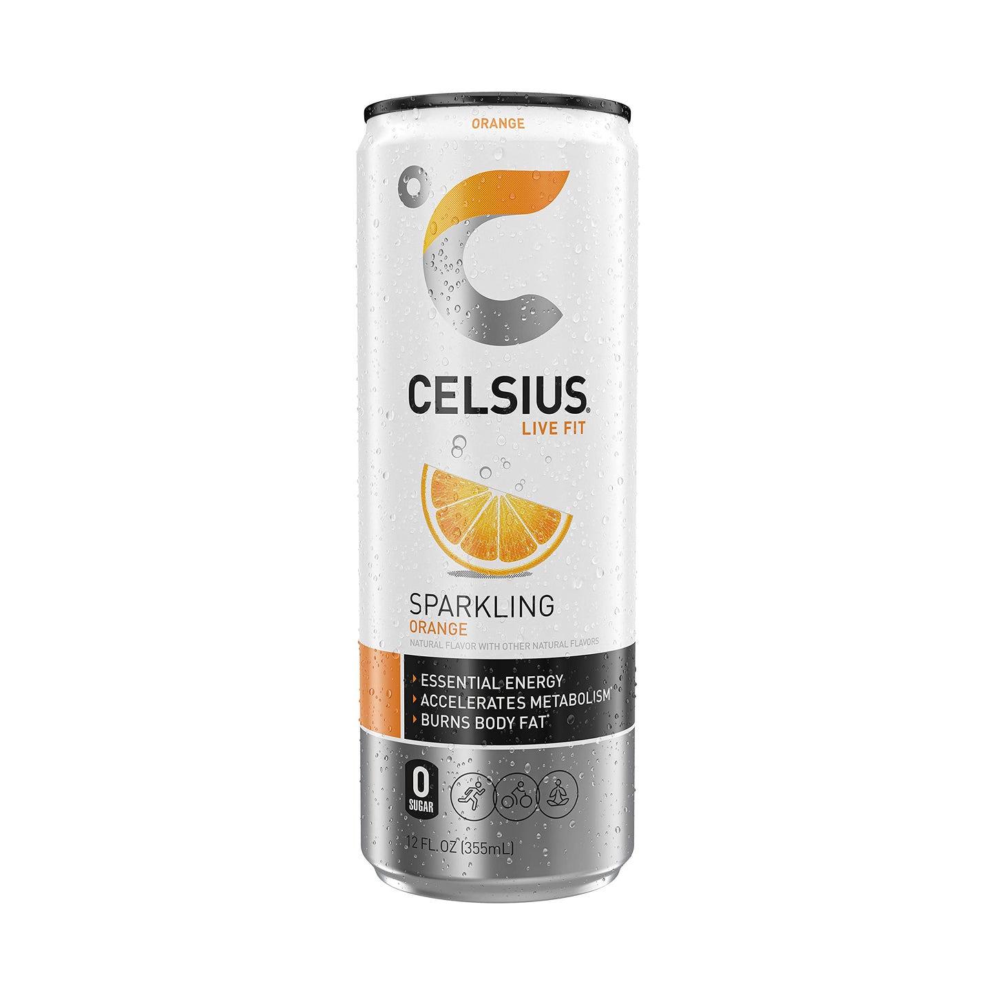 CELSIUS Sparkling Orange Energy Drink, 12 Fl Oz, Pack of 24, Model 889392000368