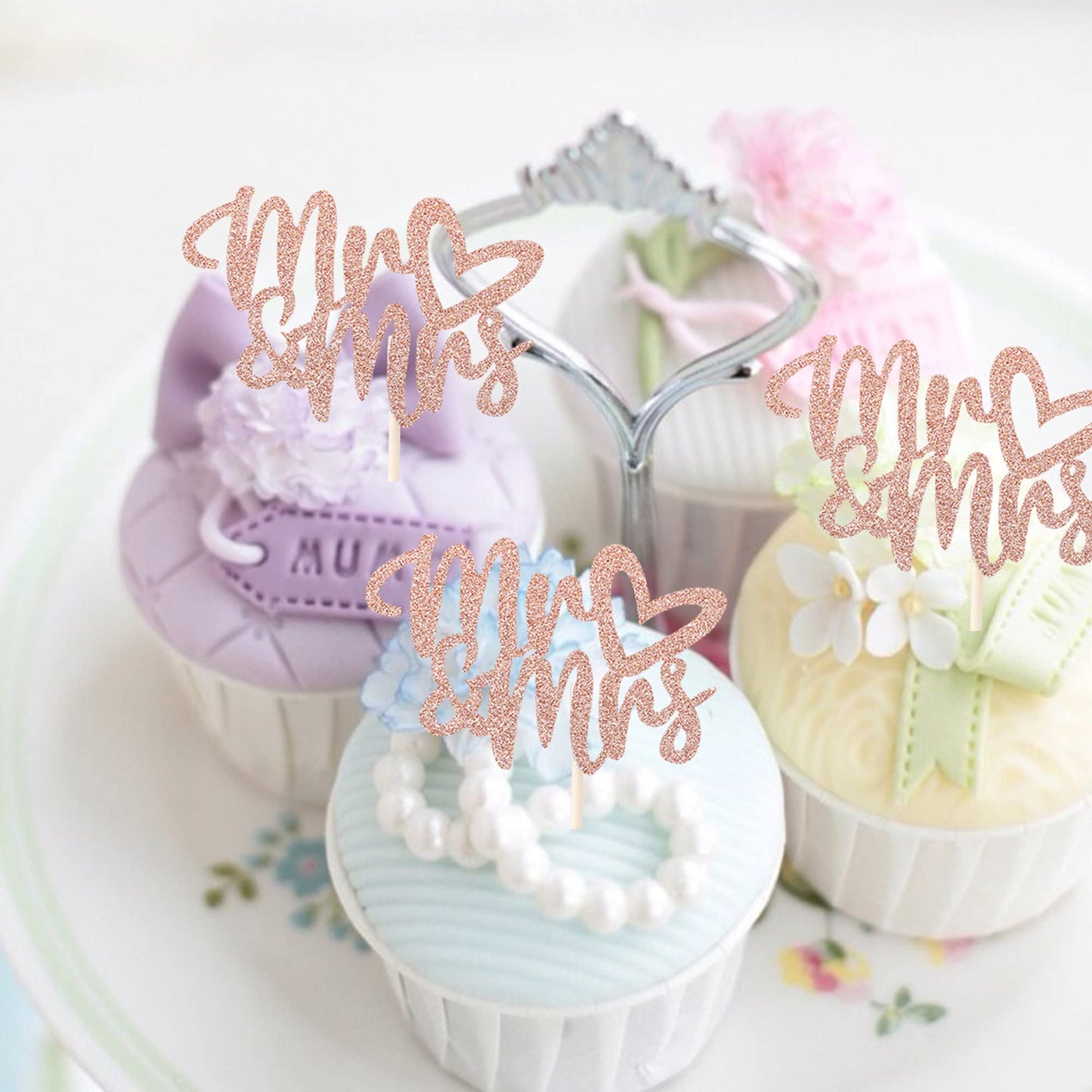 36 Pcs Mr & Mrs Cupcake Toppers With Love Heart Wedding Engagement Cake Picks Decorations For Bridal Shower Birthday Party Suppl