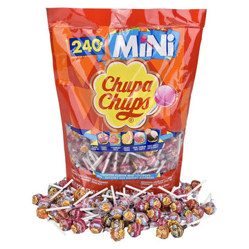 Chupa Chups Mini Lollipop Assortment, 5 Flavors, Individually Wrapped Candy For Kids, 50.8 Oz Bag (240 Suckers)