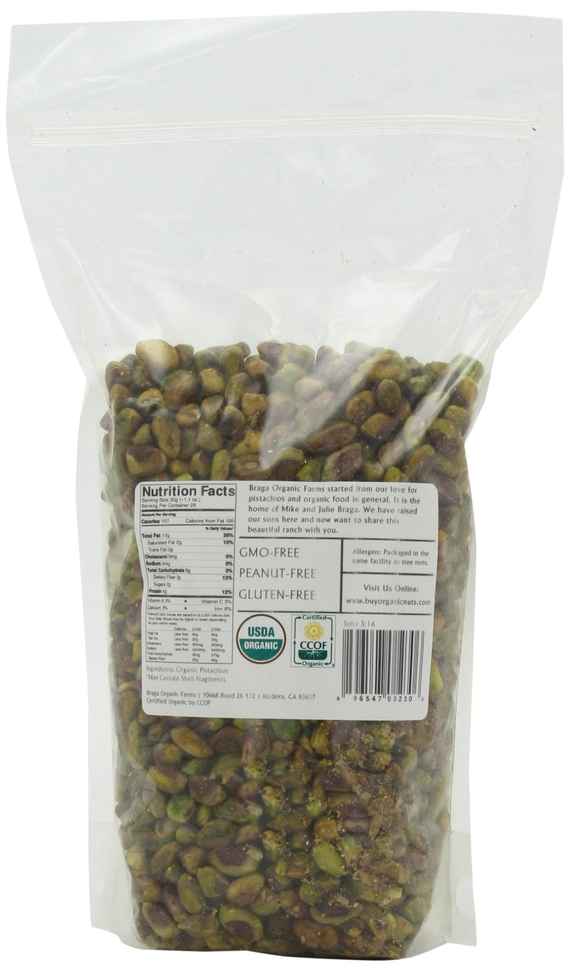 Braga Organic Farms Organic Raw Pistachios Kernels 2 Lb. Bag